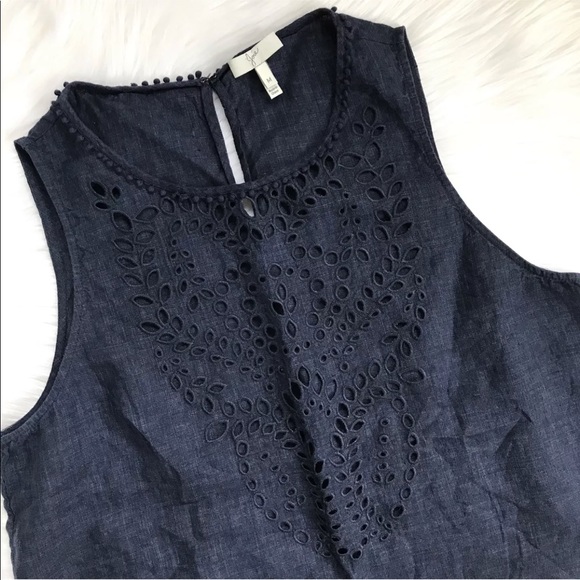 Joie Linen Tank Top Encycllia Blue Scallop Hem - Picture 5 of 8